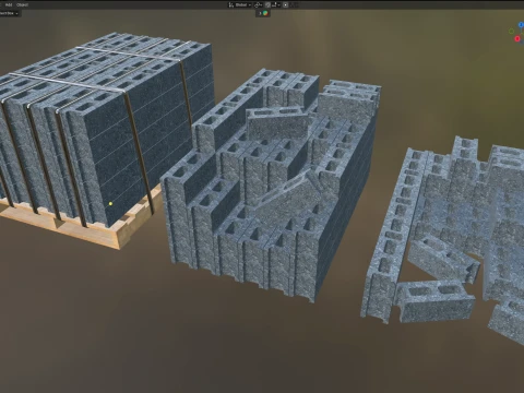 Cinder Block Pallet and Pile 4 3D Model