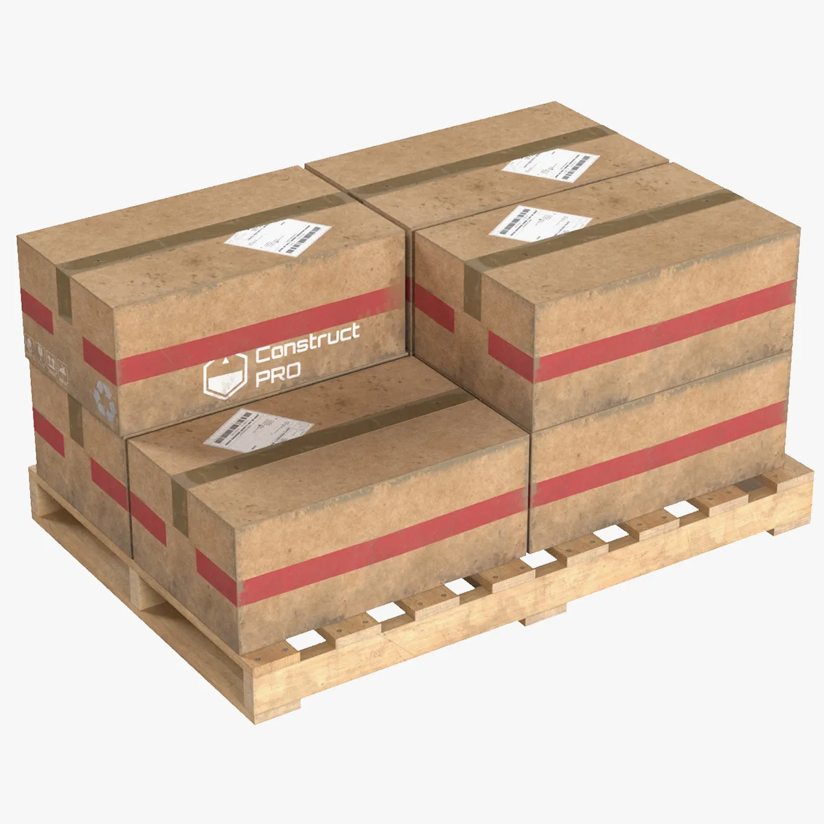Cardboard Box Pallet 2 3D Model .c4d .max .obj .3ds .fbx .stl .blend 