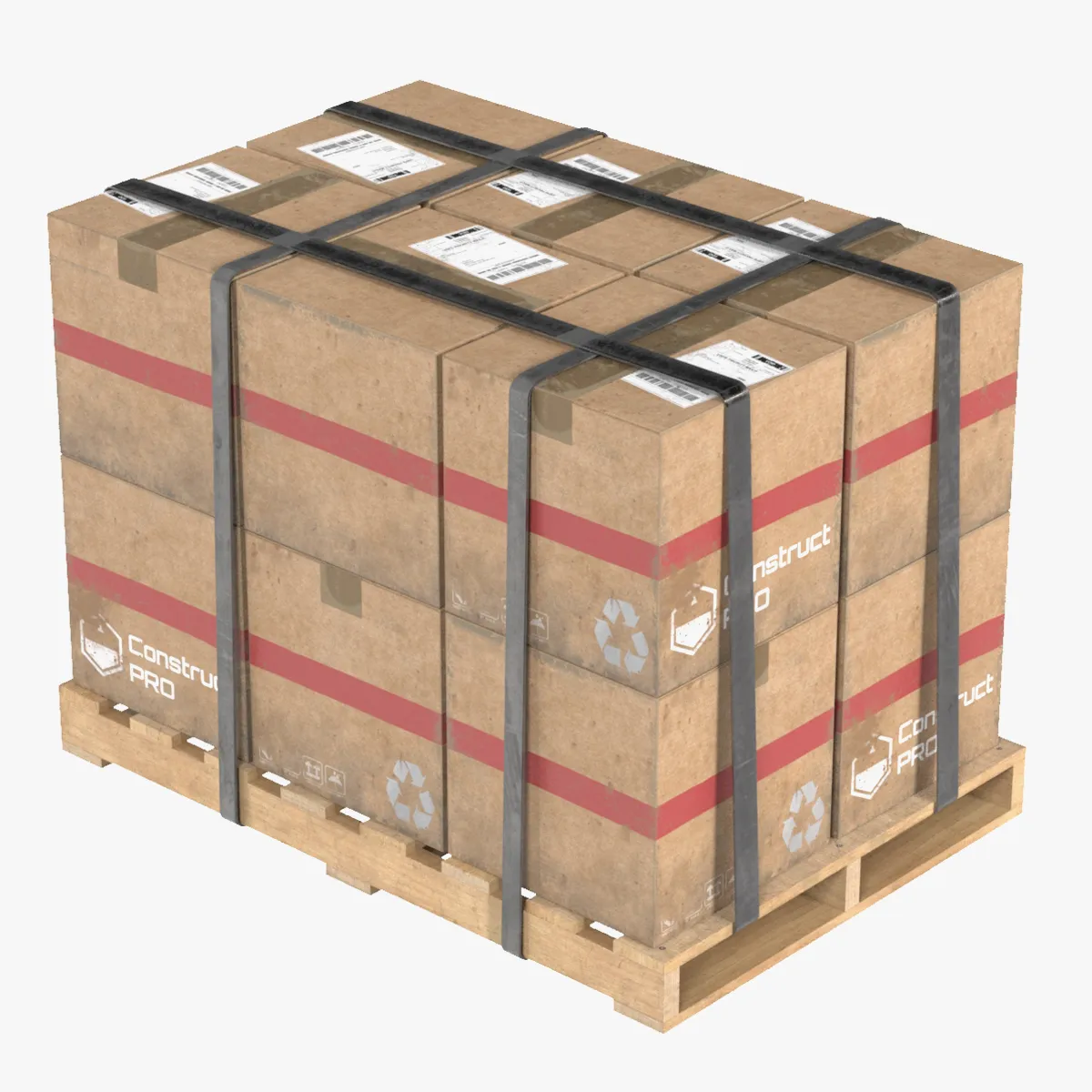 Cardboard Box Pallet 3 3D Model .c4d .max .obj .3ds .fbx .stl .blend 