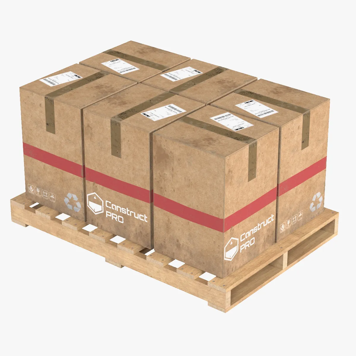 Cardboard Box Pallet 4 3D Model .c4d .max .obj .3ds .fbx .stl .blend 