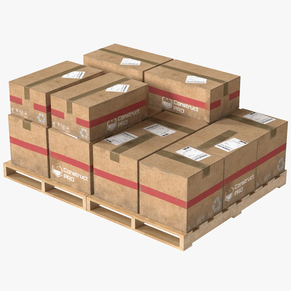 Cardboard Box Pallet 5 3D Model .c4d .max .obj .3ds .fbx .stl .blend 