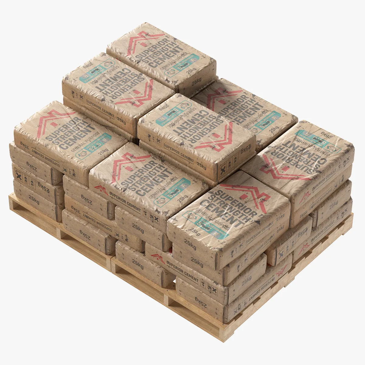 Cement Bag Wooden Pallet v2 3D Model .c4d .max .obj .3ds .fbx .stl .blend 