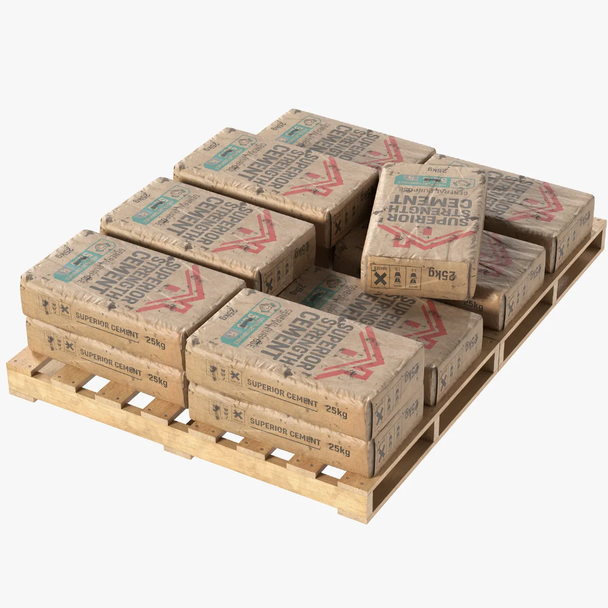 Cement Sack Wooden Pallet 3D Model .c4d .max .obj .3ds .fbx .stl .blend 