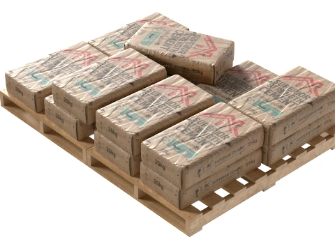 Cement Sack Wooden Pallet 3D Model