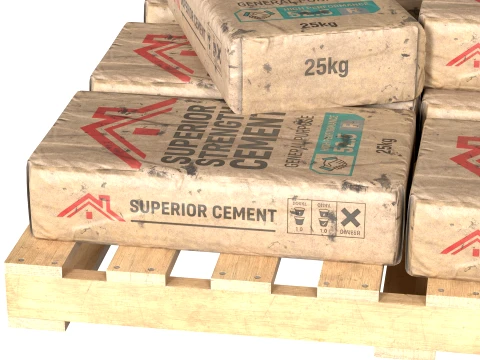 Cement Sack Wooden Pallet 3D Model