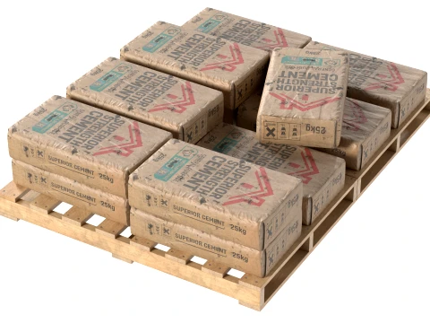 Cement Sack Wooden Pallet 3D Model