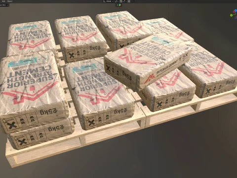 Cement Sack Wooden Pallet 3D Model