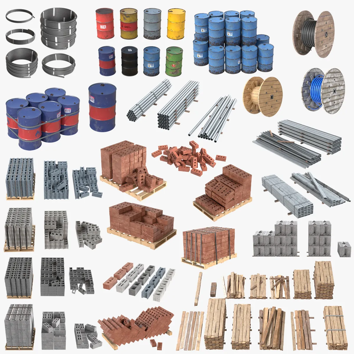 Construction Props Pack 3D Model .c4d .max .obj .3ds .fbx .stl .blend 