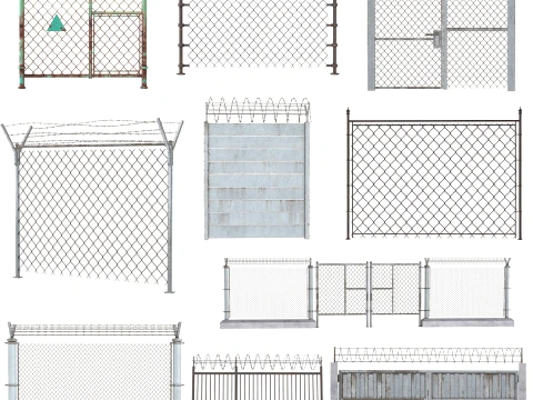 Barbed Wire Fence Collection 3D Model