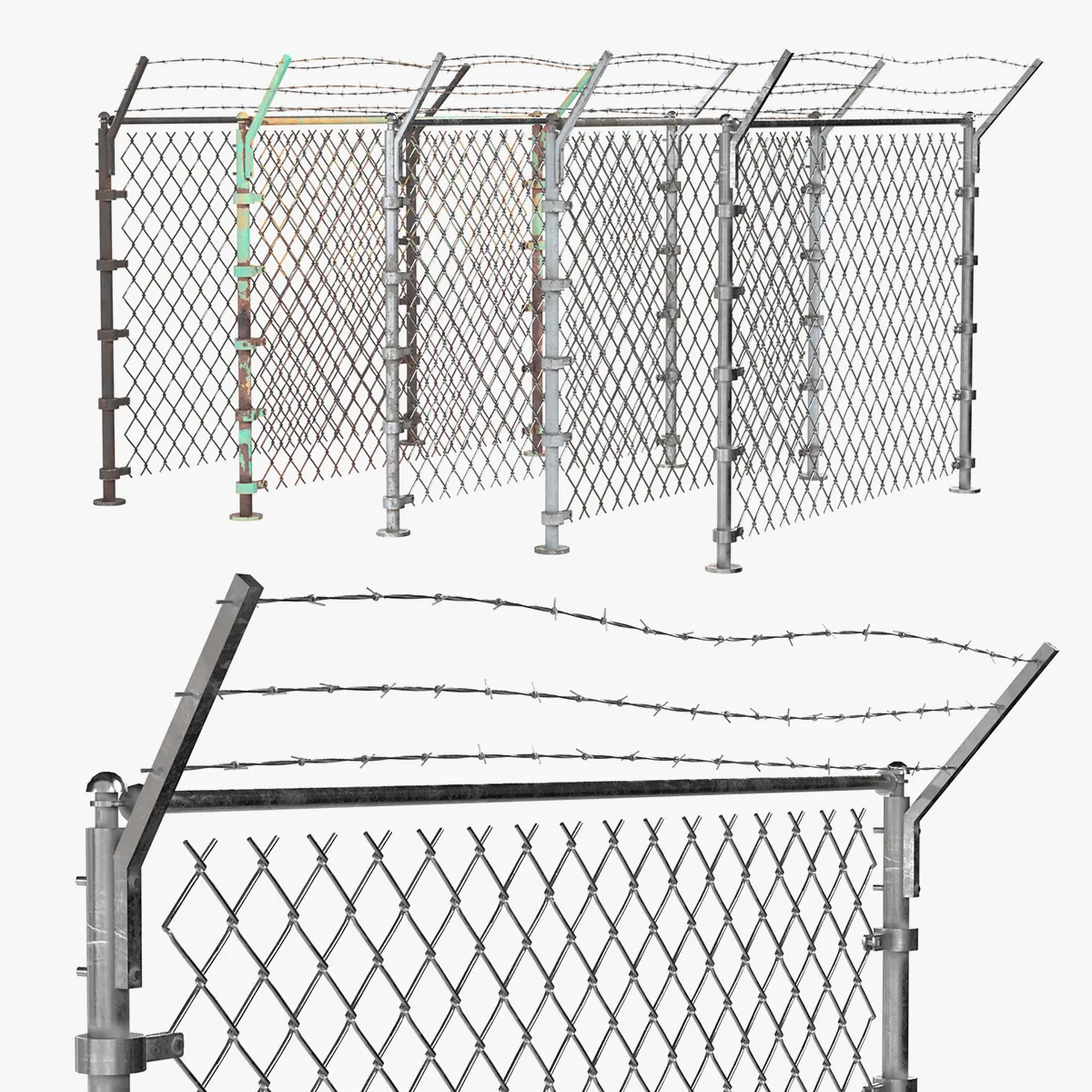 Barbed Wire Fence v4 3D Model .c4d .max .obj .3ds .fbx .stl .blend