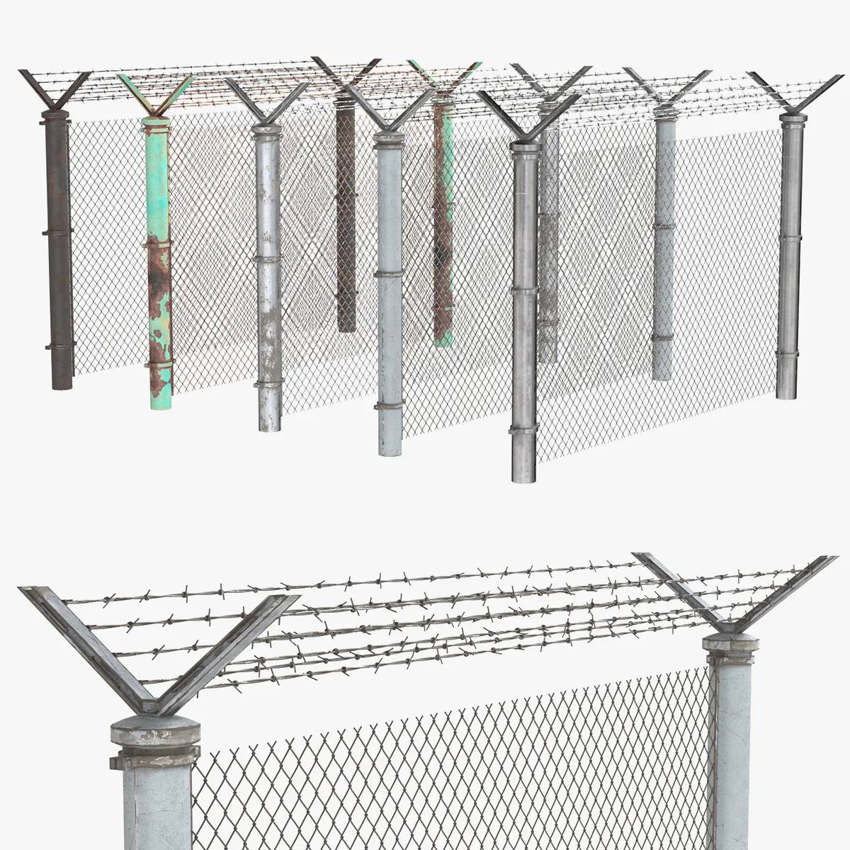 Barbed Wire Fence v9 3D Model .c4d .max .obj .3ds .fbx .stl .blend