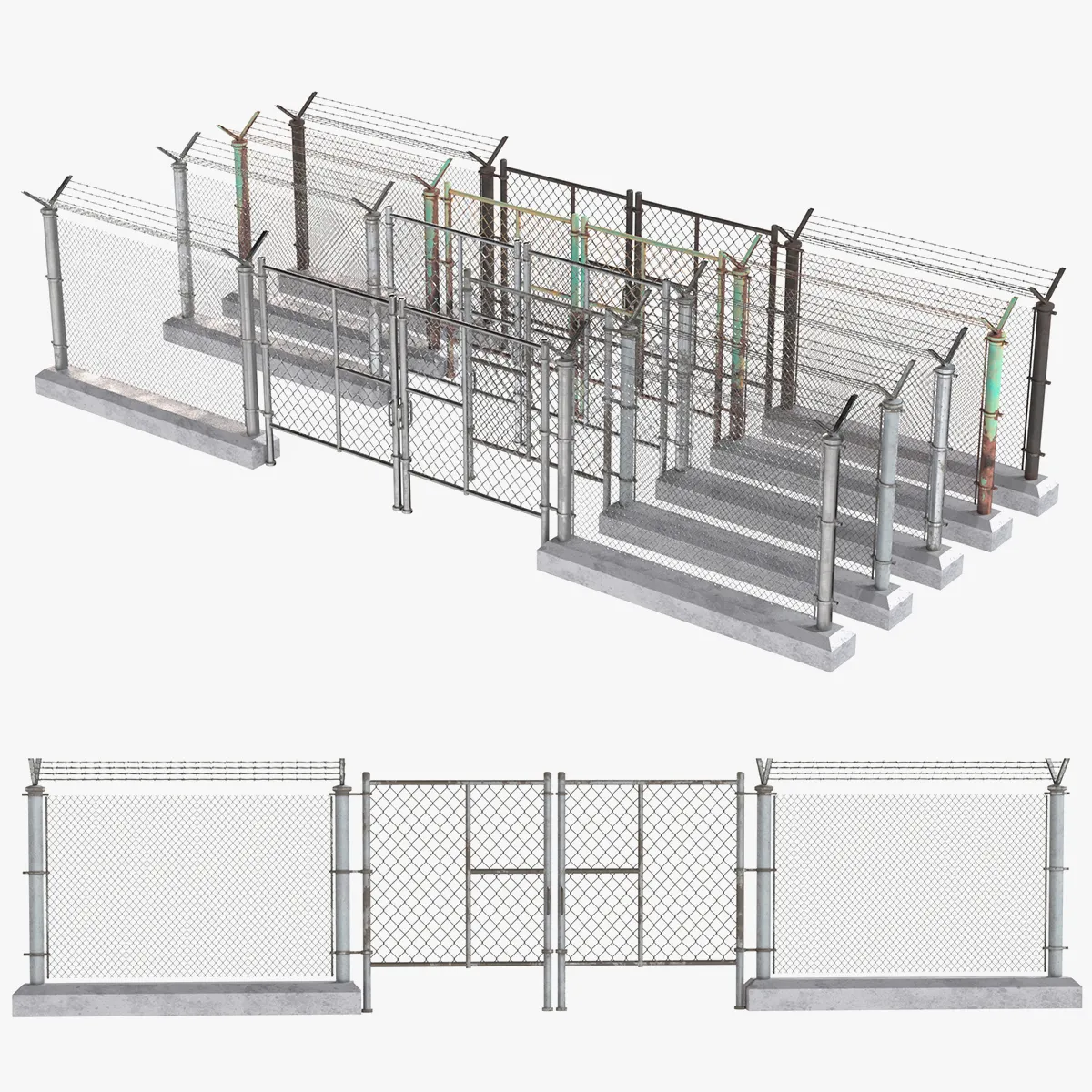 Barbed Wire Fence v10 3D Model .c4d .max .obj .3ds .fbx .stl .blend