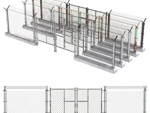 Barbed Wire Fence v10 3D Model