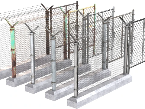Barbed Wire Fence v10 3D Model