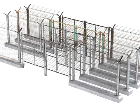 Barbed Wire Fence v10 3D Model