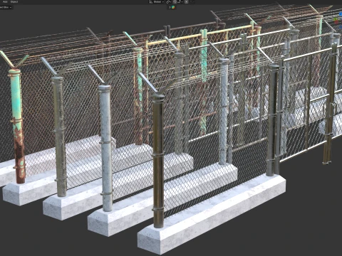 Barbed Wire Fence v10 3D Model