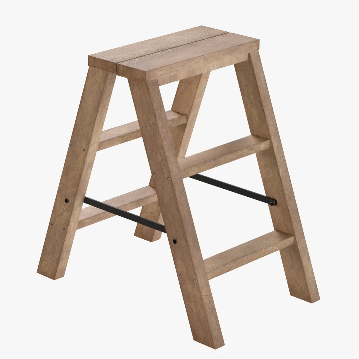 2 Step Wooden Ladder Light Wood 3D Model .c4d .max .obj .3ds .fbx .stl .blend