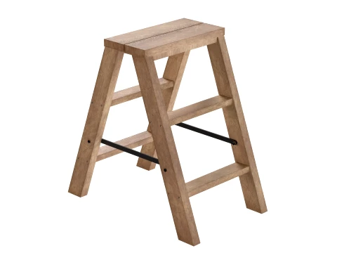 2 Step Wooden Ladder Light Wood 3D Model