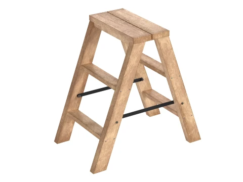 2 Step Wooden Ladder Light Wood 3D Model