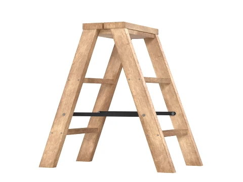 2 Step Wooden Ladder Light Wood 3D Model