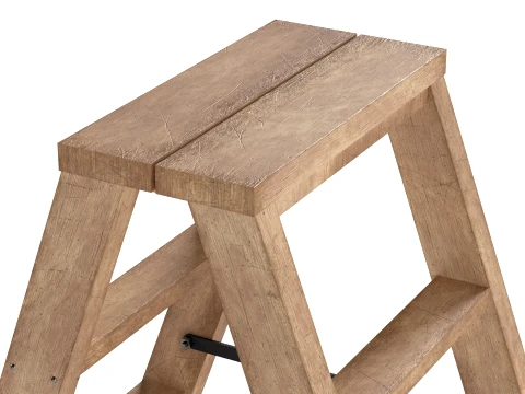 2 Step Wooden Ladder Light Wood 3D Model
