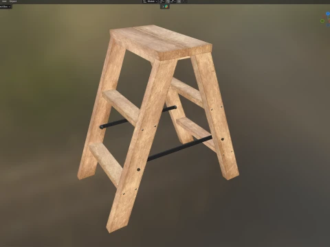 2 Step Wooden Ladder Light Wood 3D Model