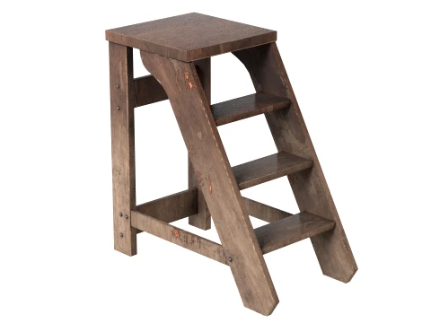 3 Step Wooden Ladder Old Wood 3D Model