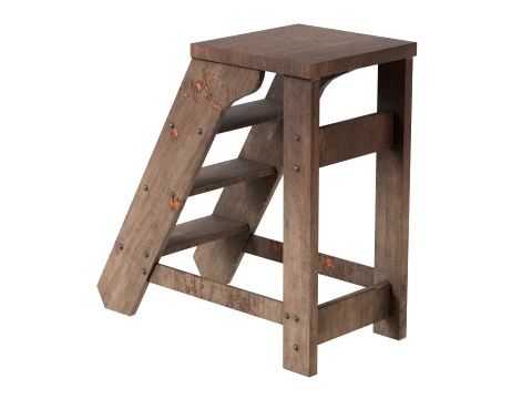 3 Step Wooden Ladder Old Wood 3D Model