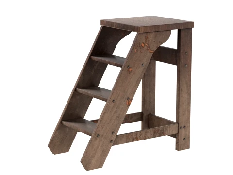 3 Step Wooden Ladder Old Wood 3D Model