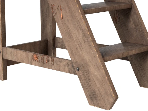 3 Step Wooden Ladder Old Wood 3D Model