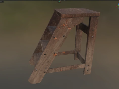 3 Step Wooden Ladder Old Wood 3D Model