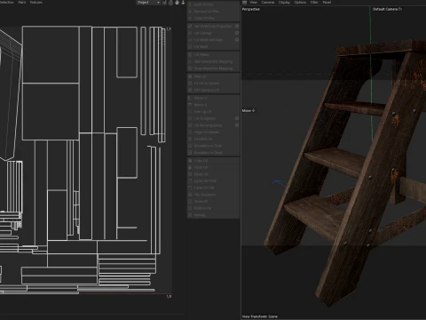 3 Step Wooden Ladder Old Wood 3D Model