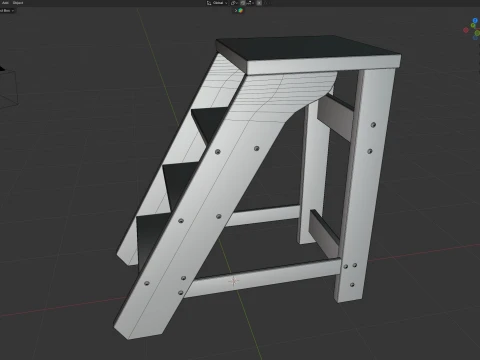 3 Step Wooden Ladder Old Wood 3D Model