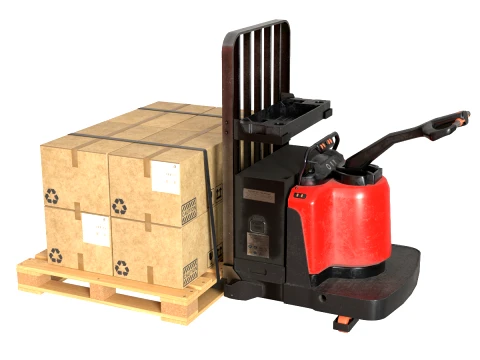 Pallet Truck and Cardboard Box Pallet Modelo 3D