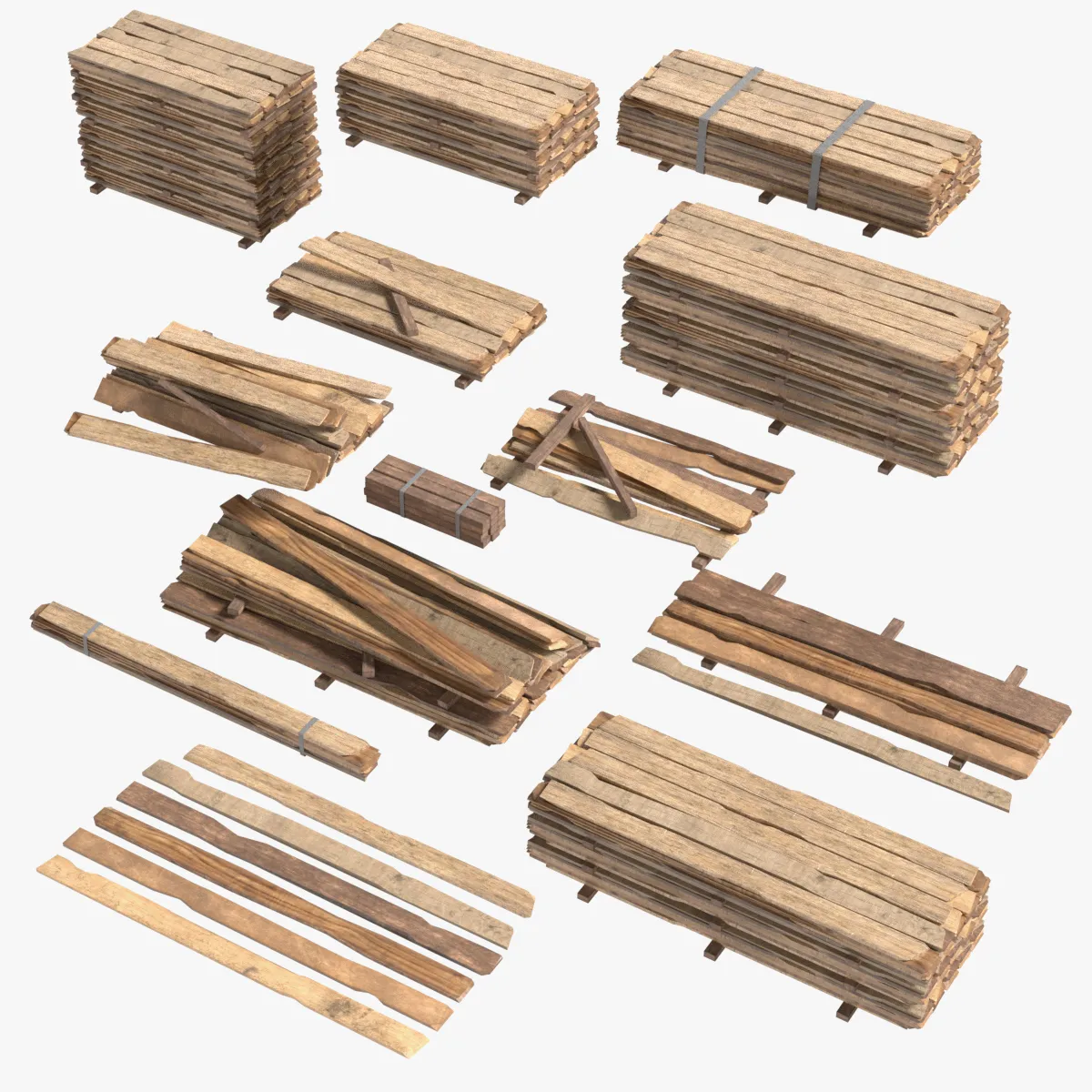 Stack of Wooden Planks 3D Model .c4d .max .obj .3ds .fbx .stl .blend