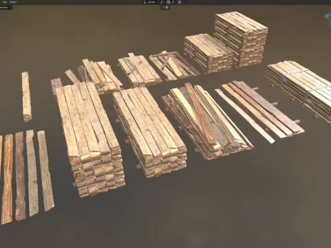 Stack of Wooden Planks 3D Model