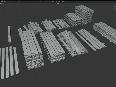 Stack of Wooden Planks 3D Model