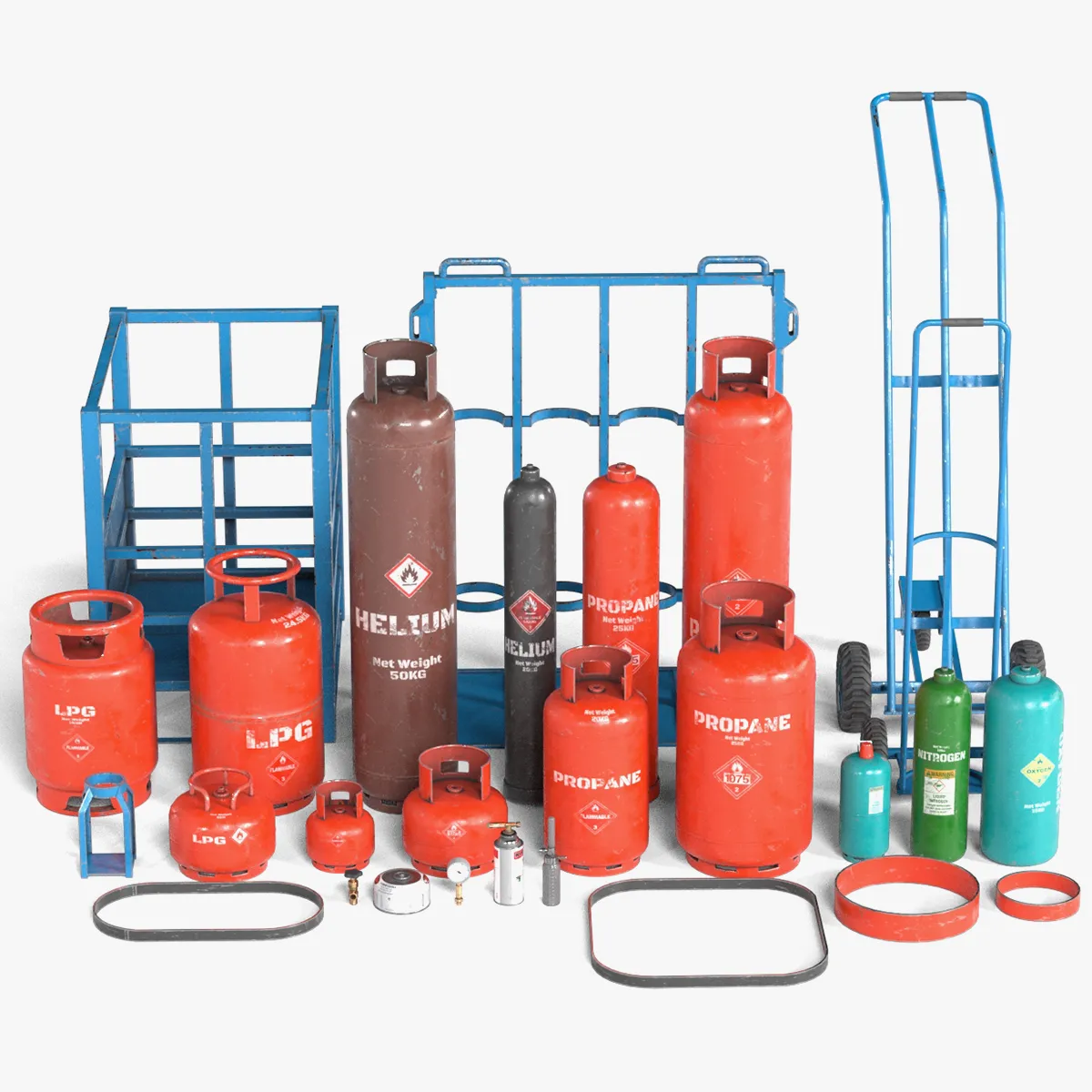 Gas Cylinder Modular Set 3D Model .c4d .max .obj .3ds .fbx .stl .blend 