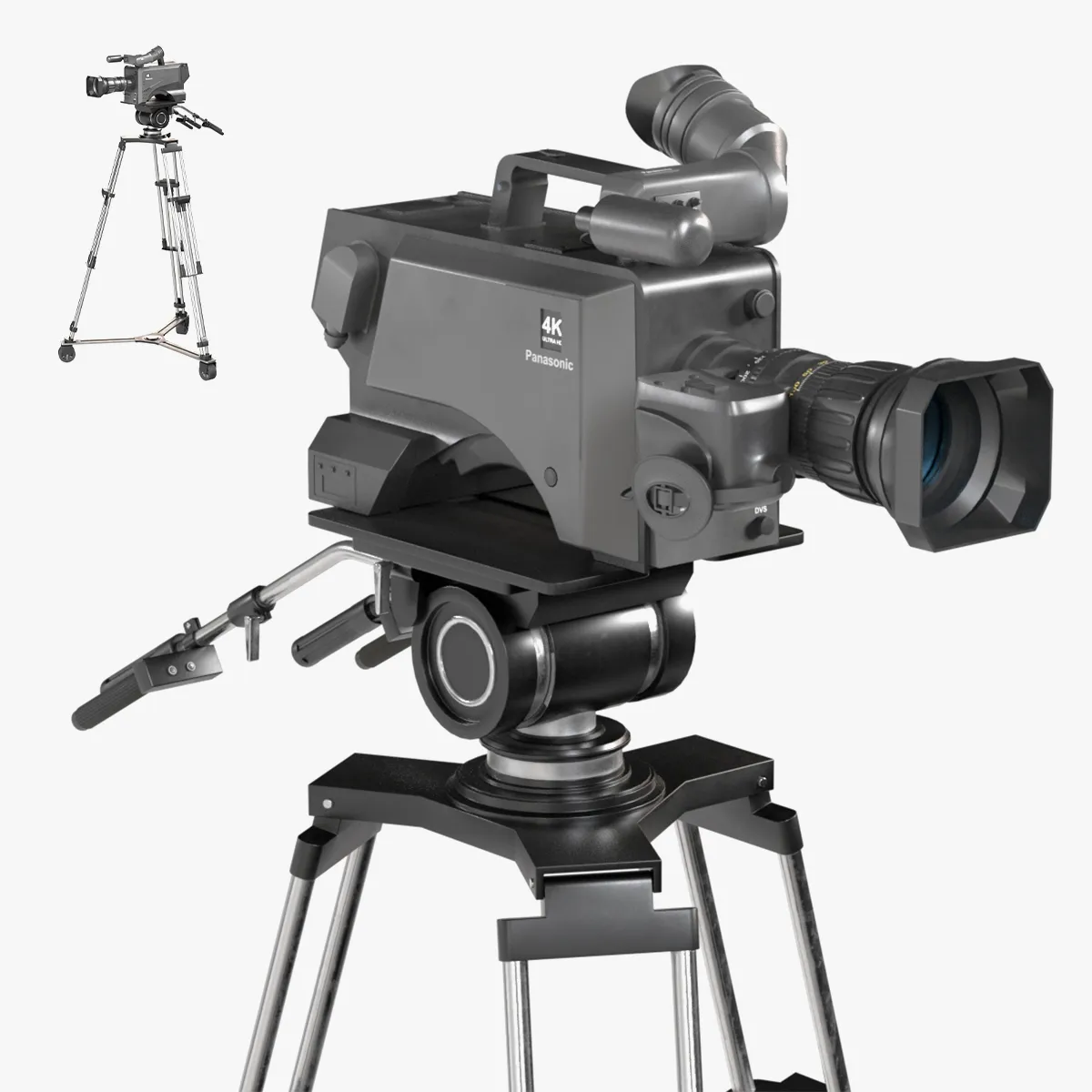 Panasonic Camera 4k with Studio Camera Pedestal 3D Model .c4d .max .obj .3ds .fbx .stl .blend 