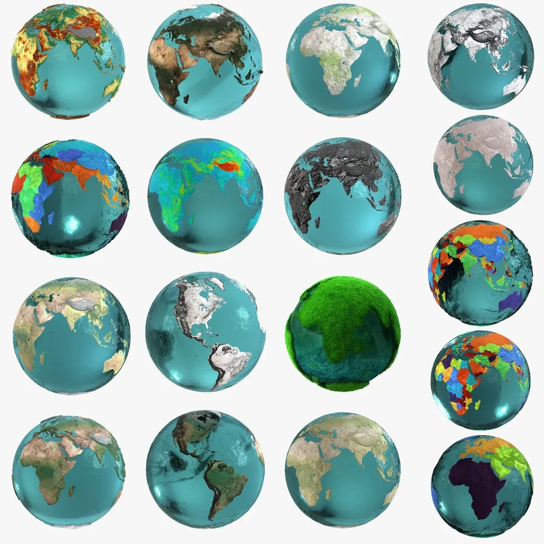 Earth Map Water Displacement Collection 3D Model .c4d .max .obj .3ds .fbx .stl .blend 