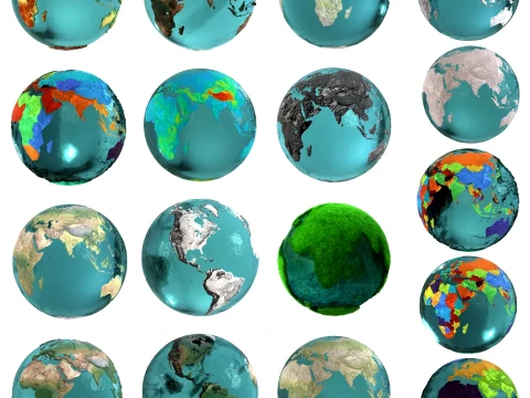 Earth Map Water Displacement Collection 3D Model