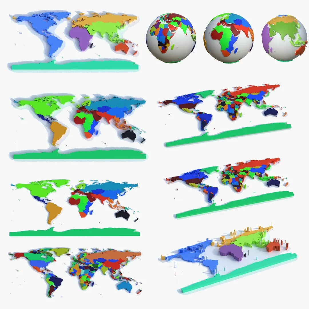 World Map Collection 3D Model .c4d .max .obj .3ds .fbx .stl .blend 