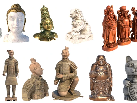 Asian Statue Collection 3D Model