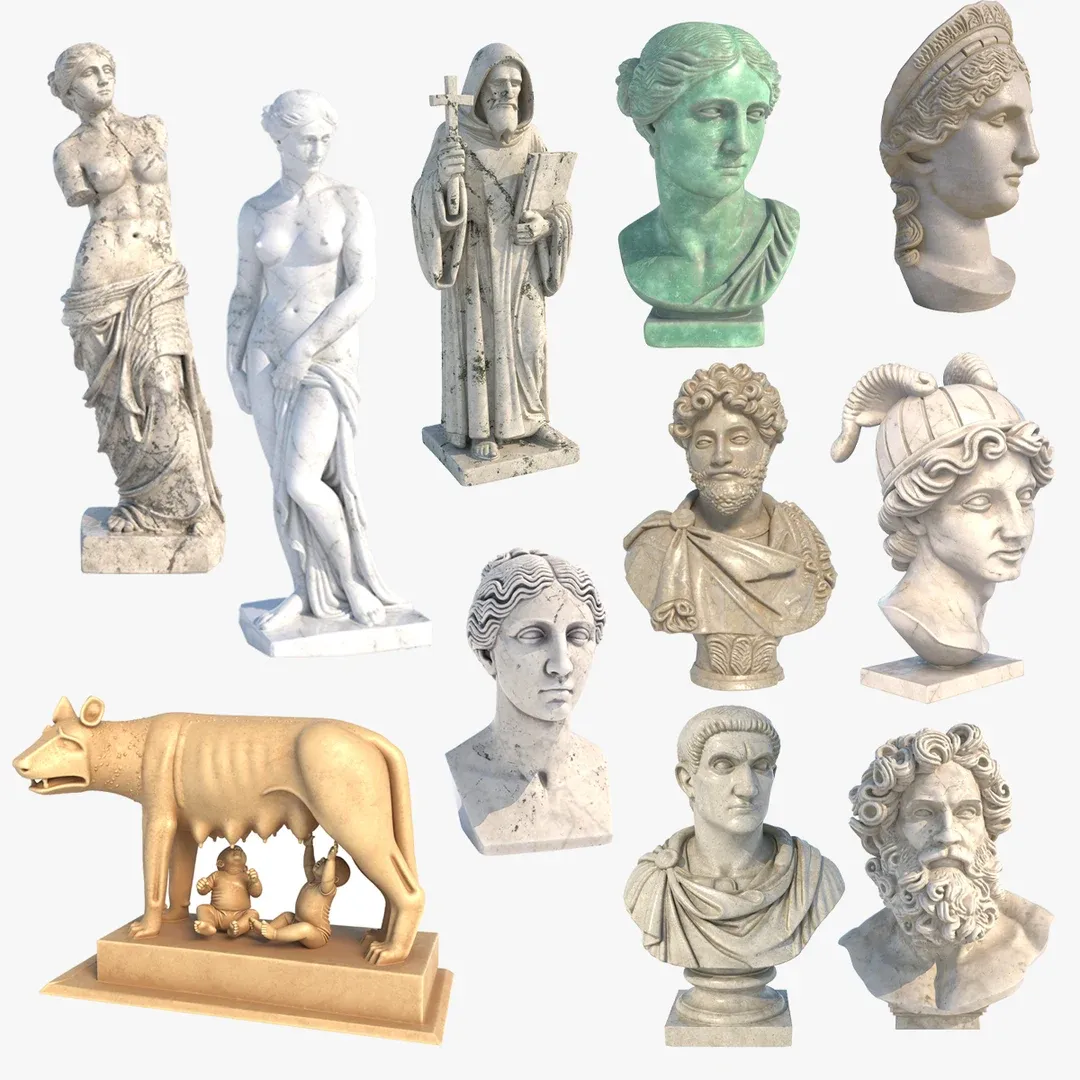 European Stautes 3D Model .c4d .max .obj .3ds .fbx .stl .blend 