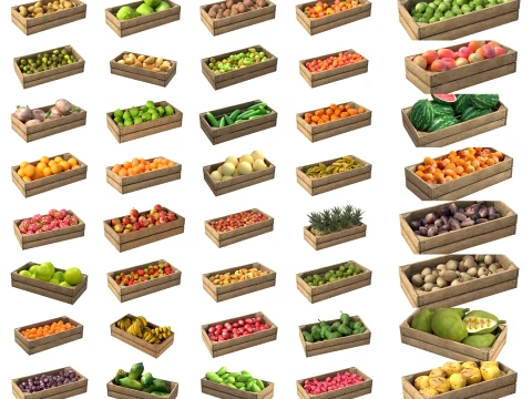 Fruits Wooden Crate Collection 50 Modèle 3D