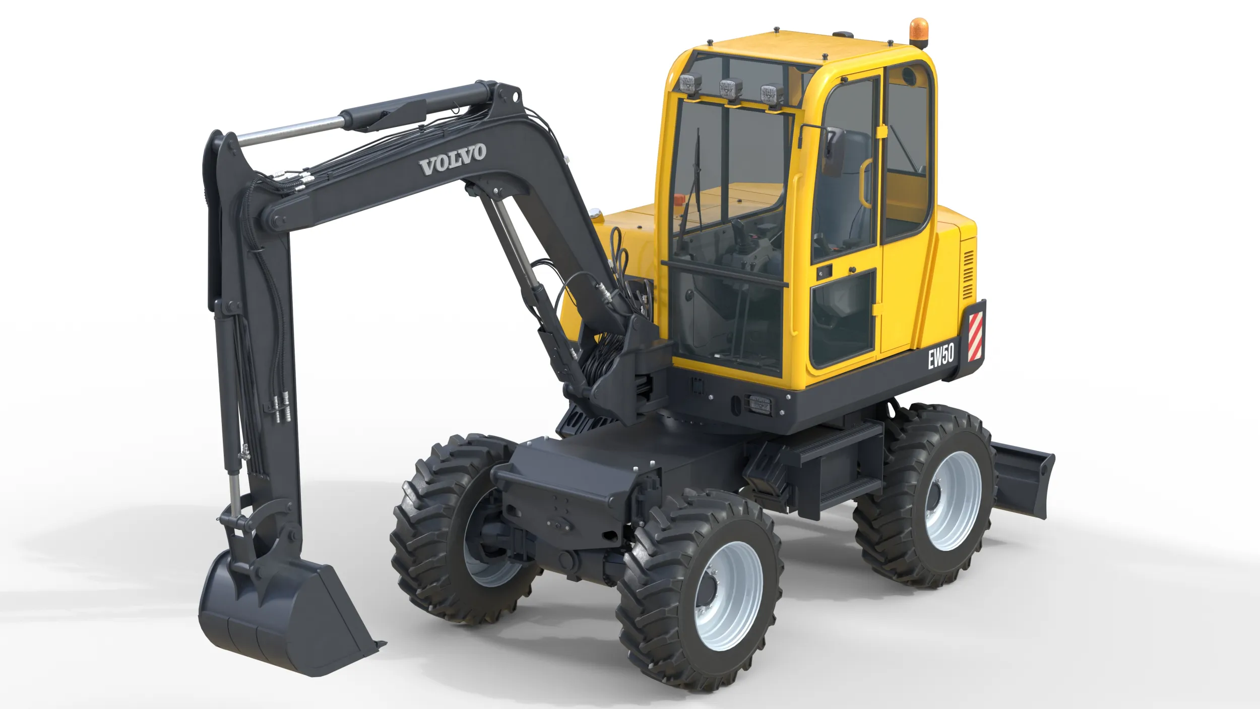 Volvo Compact Wheeled Excavator EW50 3D Model .c4d .max .obj .3ds .fbx .stl .blend