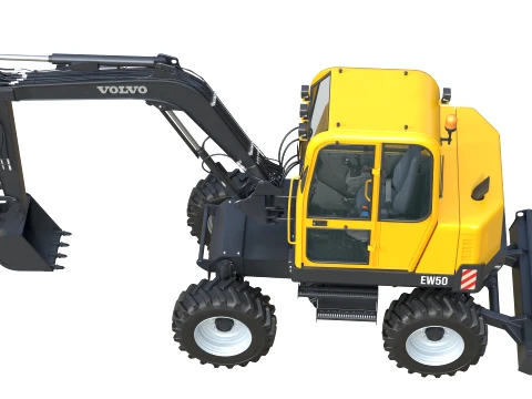 Volvo Compact Wheeled Excavator EW50 3D Model