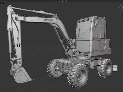 Volvo Compact Wheeled Excavator EW50 3D Model