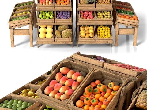 Fruits Rack Combined with Fruits Modelo 3D