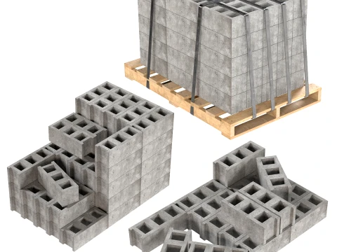 Cinder Block Pallet and Pile 5 3D Model